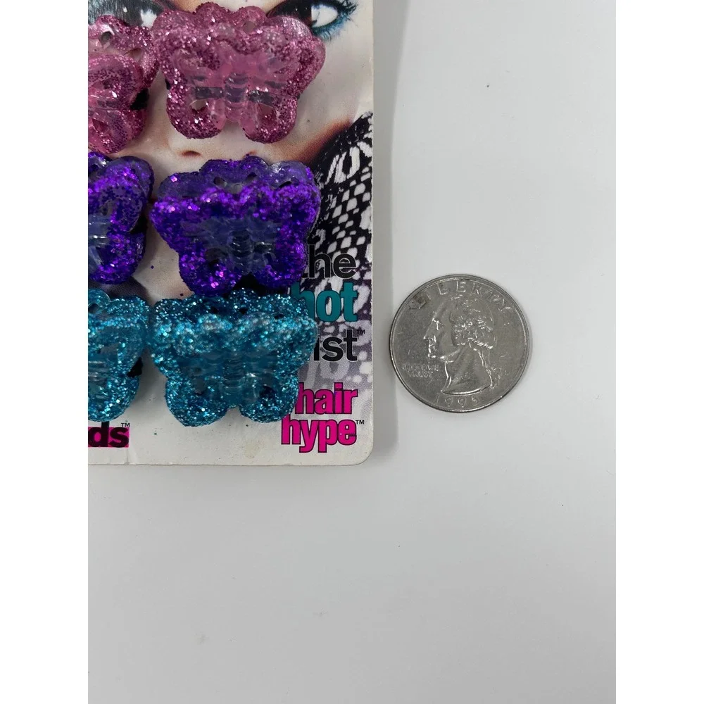 Vintage 1999 Seventeen Magazine Butterfly Glitter Hair Jaw Clips 4 Packs 81079-T